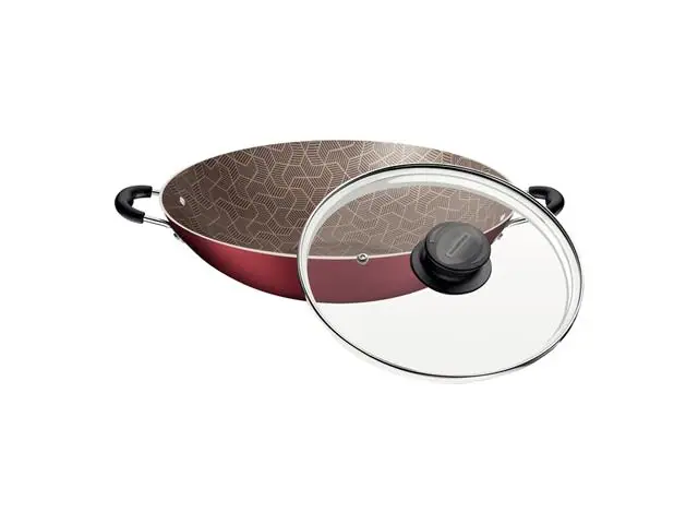 Panela Wok Tramontina Paris Antiaderente Vermelha Tampa de Vidro 32CM