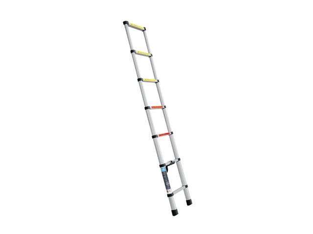 Escalera telescópica Truper 7 peldaños Aluminio cap. 102kg Blanca