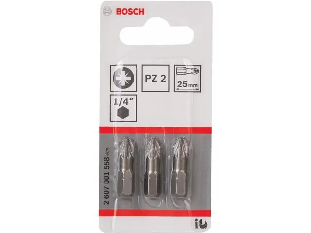 Ponta para Parafusar Bosch Pozidriv PZ2 25mm Extra Hard com 3 Peças