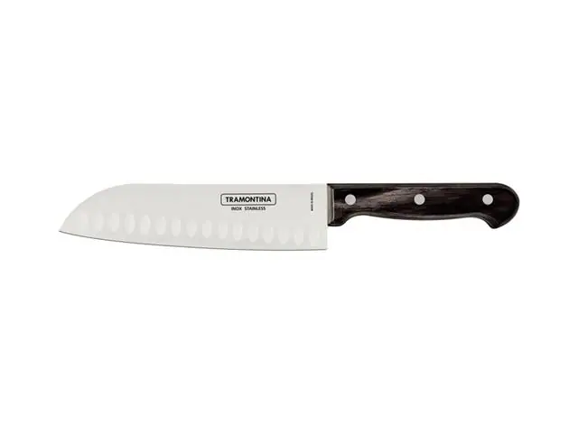 Faca Santoku Tramontina em Aço Inox e Cabo Polywood Castanho 7"