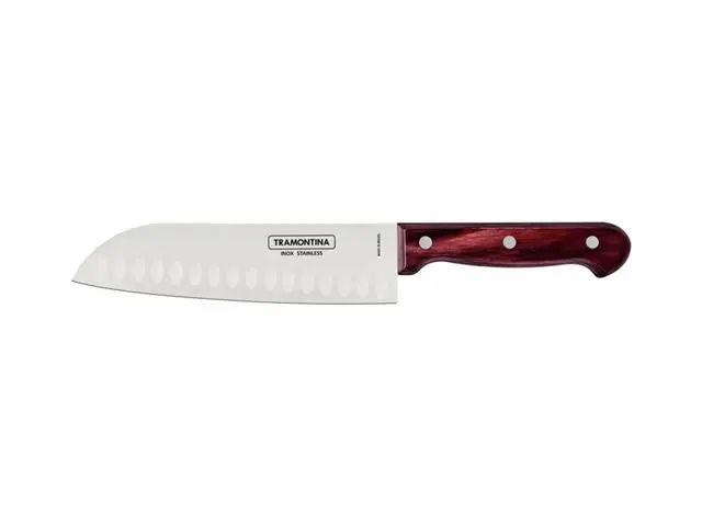 Faca Santoku Tramontina em Aço Inox e Cabo Polywood Vermelho 7"