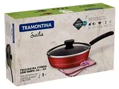 Frigideira Funda Tramontina Sicília Antiaderente c Tampa Vermelha 24CM - 2