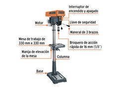 Taladro de piso Truper 17' Broquero 5/8' 1200W 12 veloci. 3,000 rpm - 1