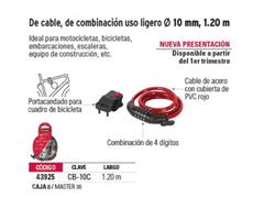 Candado de cable Hermex con combinación 1.20mts Rojo - 1