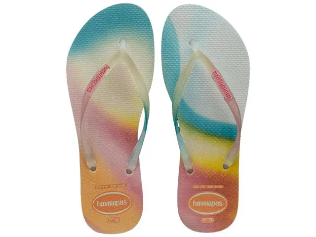 Chinelo Havaianas Slim Metallic Rainbow Bege Palha