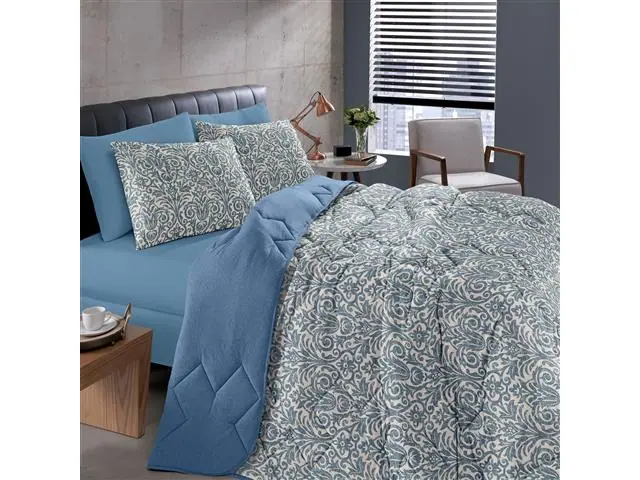 Edredom Solteiro Buettner Malha Basic Lucerna Azul