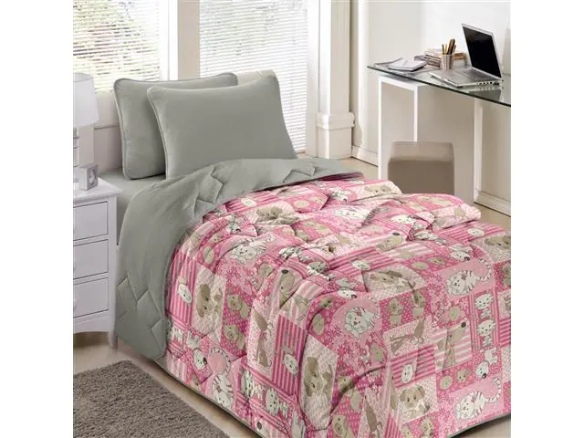 Edredom Juvenil Buettner Malha Basic Pets Pink
