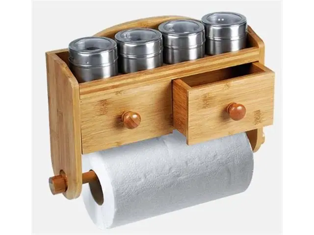 Porta Condimentos em Bambu com Acessórios e Gavetas 5 Peças