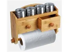 Porta Condimentos em Bambu com Acessórios e Gavetas 5 Peças