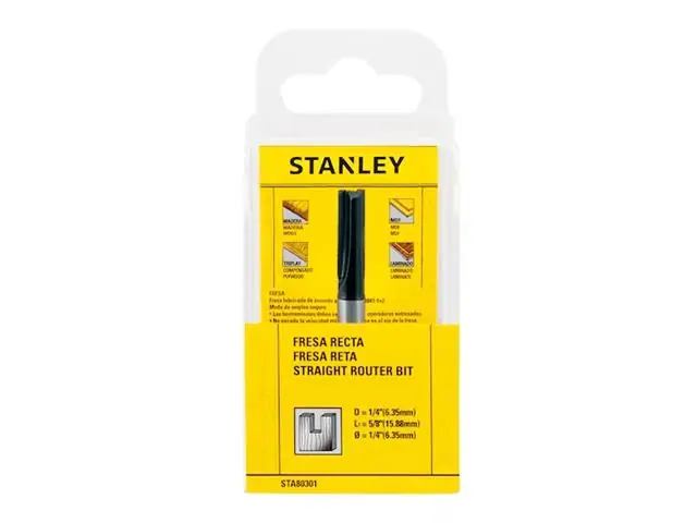 Fresa Reta Stanley 1/4 X 5/8 [6,35 X 15,88mm] Haste de 1/4 [6,35mm]