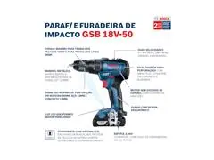 Parafusadeira Furadeira Impacto Brushless Bosch GSB 18V-50-1B - 6