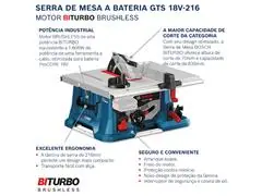 Serra de Mesa a bateria Bosch BITURBO GTS 18V-216 BRUSHLESS 18V, SB - 2