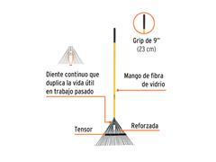 Escoba metálica p/ jardín cabeza recta 24 dientes, reforzada - 1