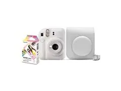 Kit Câmera Instax Mini 12 com pack 10 fotos Macaron e Bolsa Branco