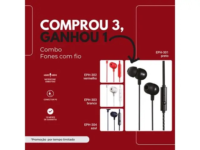 Comprou 3, Ganhou 1 Fone de Ouvido Trançado Lity (EPH-300)