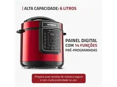 Panela de Pressão Elétrica Digital 6L Mondial Vermelho/Inox 1000W - 1