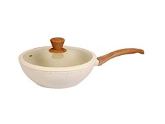 Wok Antiadherente Carol Beige efecto granito 26cm con Tapa de Vidrio