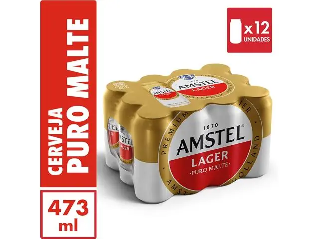 Cerveja Amstel Lager Puro Malte Lata 473ml Pack 12 Unidades