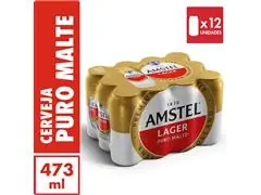 Cerveja Amstel Lager Puro Malte Lata 473ml Pack 12 Unidades