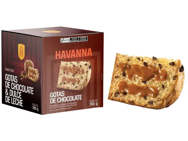 Panettone Havanna Gotas de Chocolate Recheado de Doce de Leite 700g