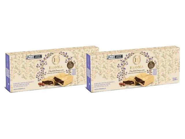 Combo Delícias Haoma: 2 Barras de Chocolate Branco Recheio Avelã 250g