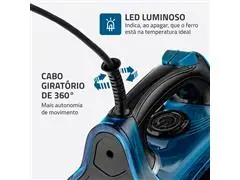 Ferro de Passar à Vapor Mondial F-53 Preto e Azul 1200W 220V - 5