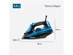 Ferro de Passar à Vapor Mondial F-53 Preto e Azul 1200W 220V - 7