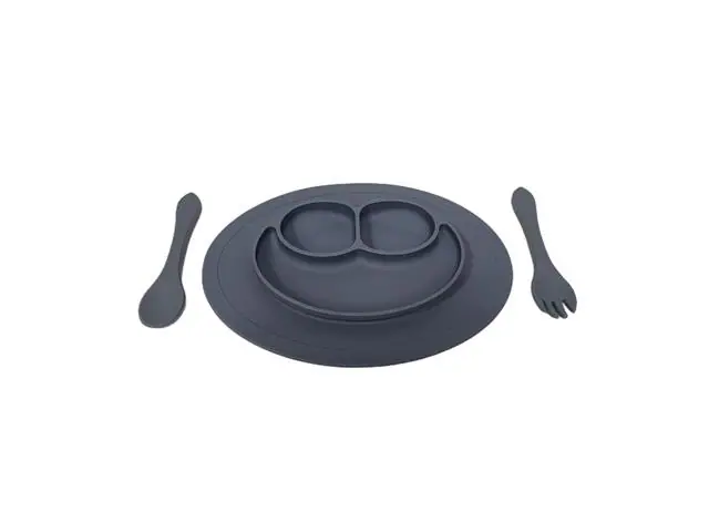 Jogo de Prato e Talheres Infantil Silicone 3 peças Gadnic Cinza