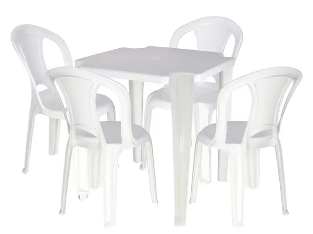 Kit 1 Mesa Branca Plástica Quadrada + 4 Cadeiras Tramontina
