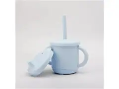 Copo de Silicone Infantil 2 em 1 Azul com Alça 270ml Petit Piá