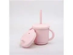 Copo de Silicone Infantil 2 em 1 Rosa com Alça 270ml Petit Piá - 0