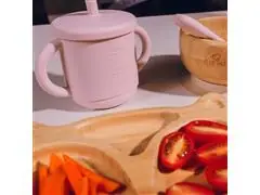 Copo de Silicone Infantil 2 em 1 Rosa com Alça 270ml Petit Piá - 1