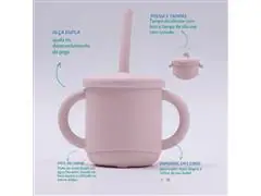 Copo de Silicone Infantil 2 em 1 Rosa com Alça 270ml Petit Piá - 5