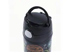 Garrafa Térmica Infantil Funtainer F401 Astronauta Preta Thermos 355ml - 2