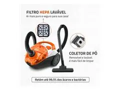 Aspirador de Pó Hepa Turbo 2000, Mondial, Branco/Laranja, 1500W 110V A - 1
