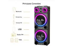 Caixa de Som Pulse Torre Double SP515 15 pol" LED Bluetooth- 3500w - 4