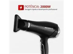Secador de Cabelos Mondial Preto/Cromado Prata 2000W 220V - 1
