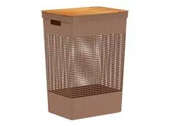 Cesto De Roupas Grid Tampa Bambu 49L Marrom Amendoa Fechado