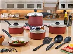 Jogo de Panelas Tramontina Turim Antiaderente Vermelho 8 pçs C/Pressão - 0