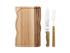 Kit Churrasco Tramontina Aço Inox Cabo Madeira 3pçs