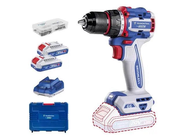 Parafusadeira 20V 66Nm Brushless Kit 2Bat + Maleta
