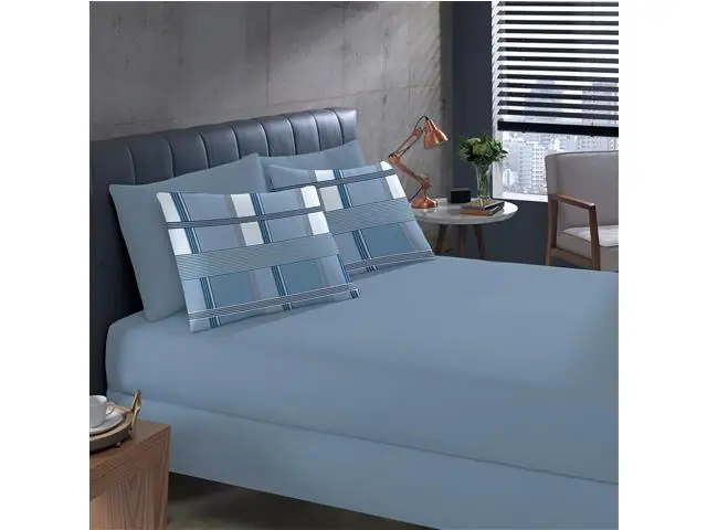 Jogo Cama King Basic Rolinho Est.Oliver Azul 3pc