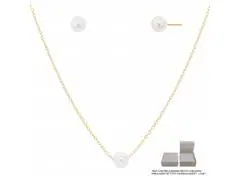 Conjunto cadeado Morana com pérolas dourado 40cm + 5cm - 1