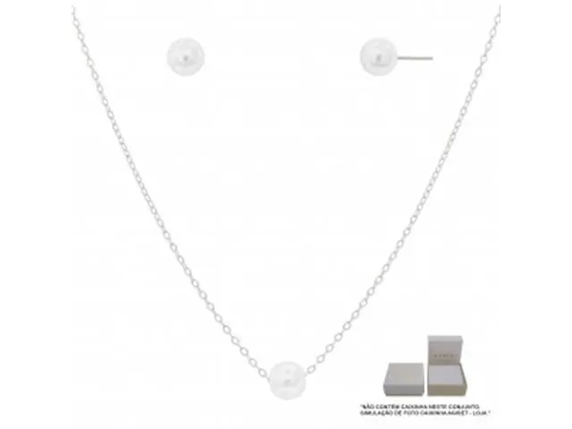 Conjunto cadeado Morana com pérolas prateado 40cm + 5cm