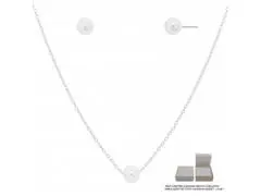 Conjunto cadeado Morana com pérolas prateado 40cm + 5cm
