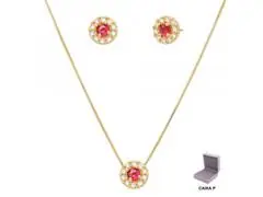 Conjunto Morana com zircônias dourado 40cm + 5cm
