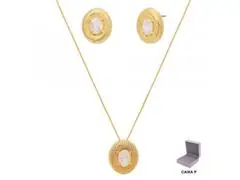 Conjunto oval Morana zircônia dourado 40cm + 5cm