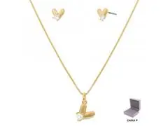 Conjunto coração Morana zircônias dourado 45cm + 5cm