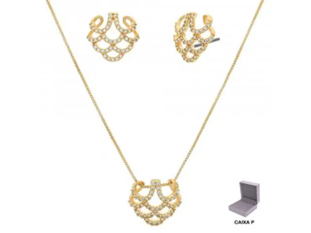 Conjunto Morana cravejado zircônias dourado 40cm + 5cm