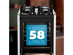 Fogão de Piso Fischer 4 Bc FIT LINE Gás Trempe IRON Bivolt Silver